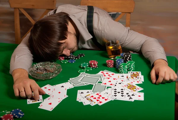 Jugador Poker Quedó Dormido Mesa — Foto de Stock