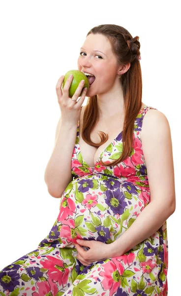 Piękne dziewczyny w ciąży z jabłkiem. — Zdjęcie stockowe