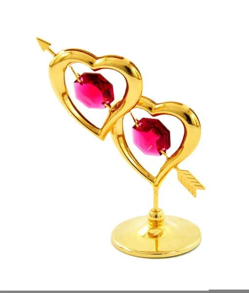 Gouden standbeeld van twee harten — Stockfoto