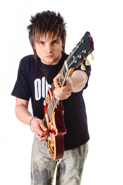 Rocker z gitara elektryczna — Zdjęcie stockowe