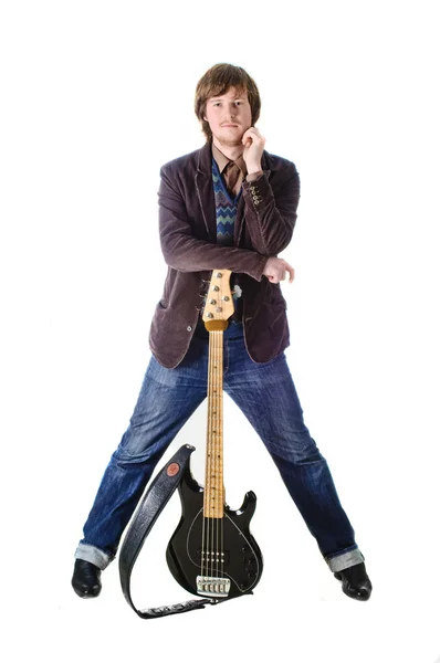 Rocker with bass guitar — Stock Photo, Image
