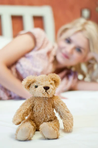 stock image Beautiful young girl with toy