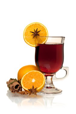Hot mulled wine with oranges, anise and cinnamon clipart