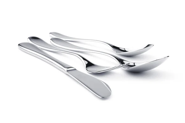 Ensemble argenterie - fourchette, couteau et deux cuillères — Photo