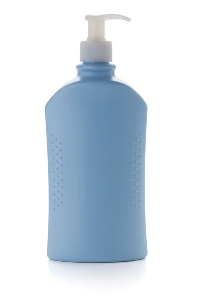 Flacone Shampoo Blu Isolato Sfondo Bianco — Foto Stock