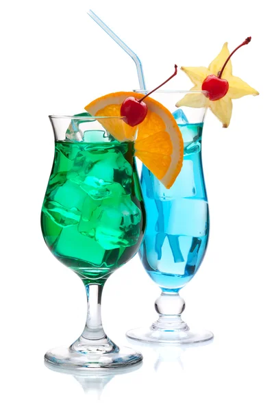 Two Tropical Cocktails Isolated White Background — Stock Photo, Image