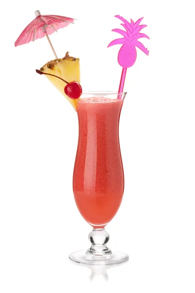 Rode Tropische Cocktail Met Paraplu Geïsoleerd Witte Achtergrond — Stockfoto