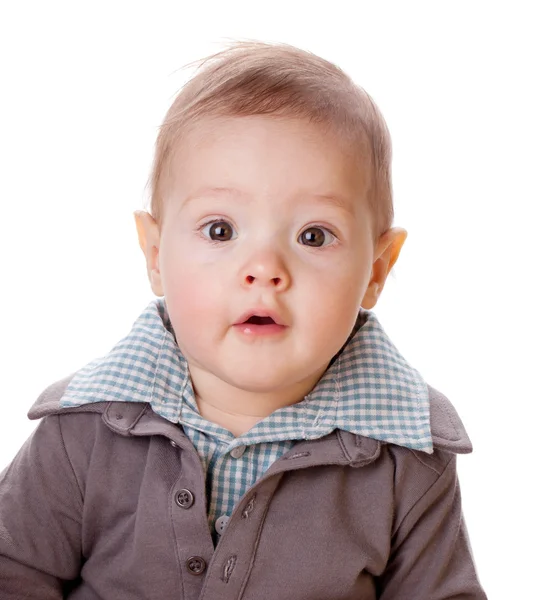 Liten Baby Porträtt Isolerad Vit Bakgrund — Stockfoto