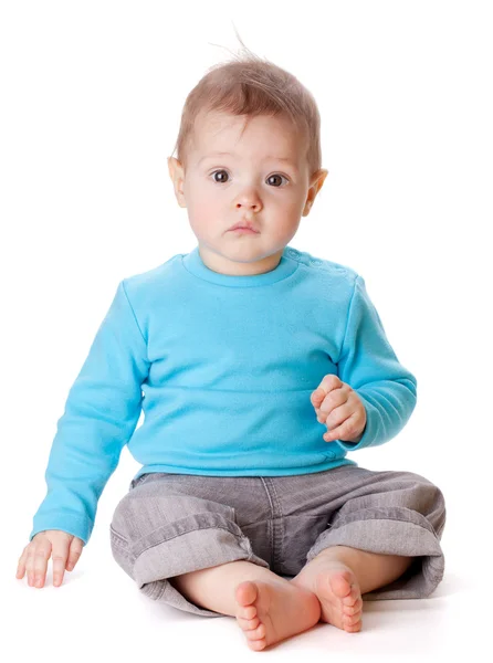 Sitting Small Baby Isolated White Background — Stock Photo, Image