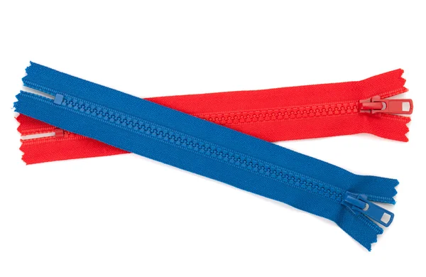 Blue Red Zippers Isolated White Background — Stock Photo, Image