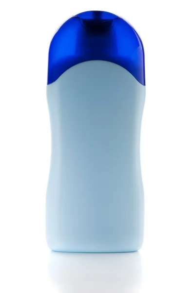 Flacon Shampooing Bleu Isolé Sur Fond Blanc — Photo
