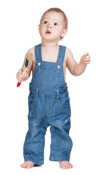 Küçük bebek alt boya fırçası ile — Stok fotoğraf