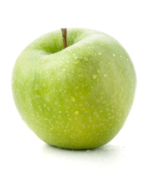 A ripe green apple with water drops — Stock Photo, Image