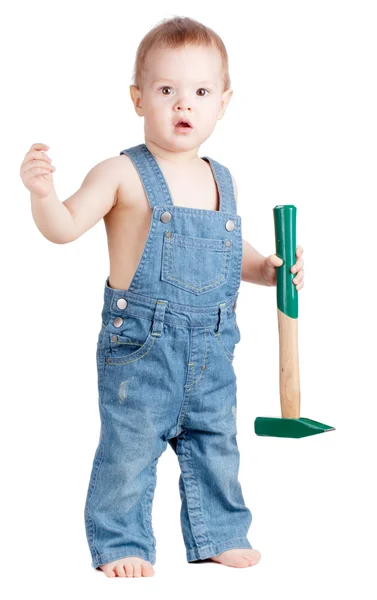 stock image Small baby worker with hammer