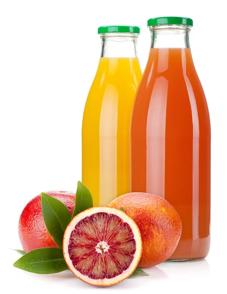 Orangen- und Grapefruitsaftflaschen — Stockfoto