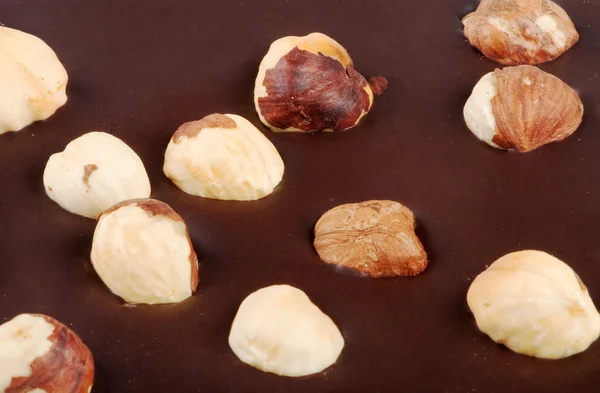 Close-up of nuts in the chocolate bar — Stock Photo, Image