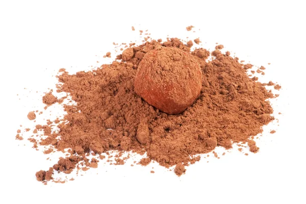 Dulces de trufa de chocolate en polvo de cacao aislado en blanco — Foto de Stock