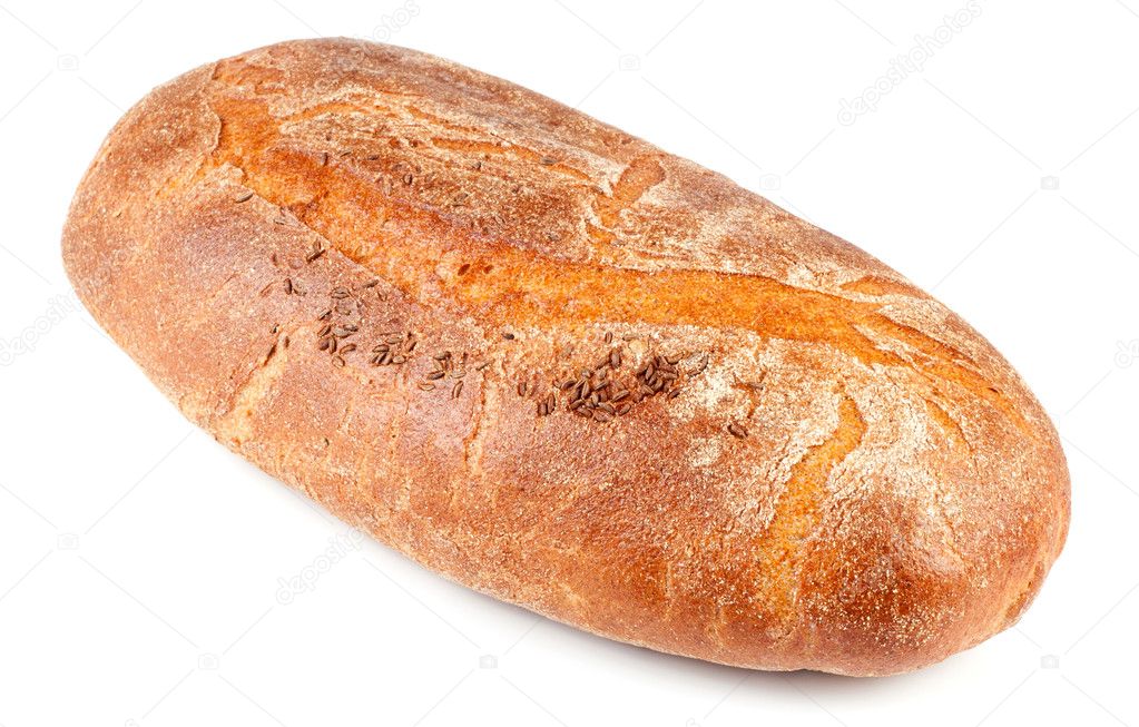 Fresh rye bread loaf isolated on white background