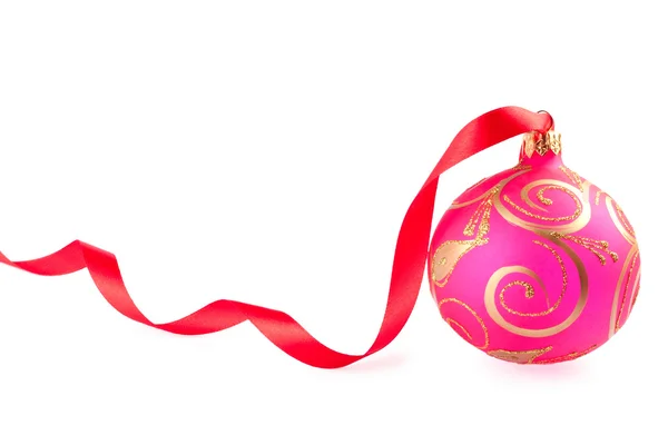 Christmas ball with a red ribbon isolated on white background — Stock Photo, Image