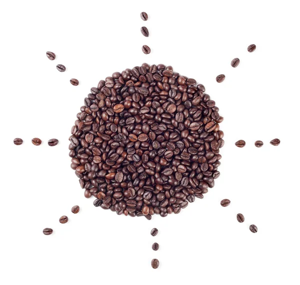 Sun made with coffee beans isolated on white background — Stock Photo, Image