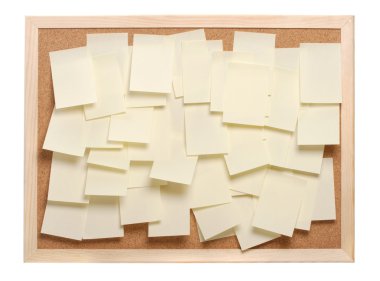 A lot of note papers on a cork board clipart