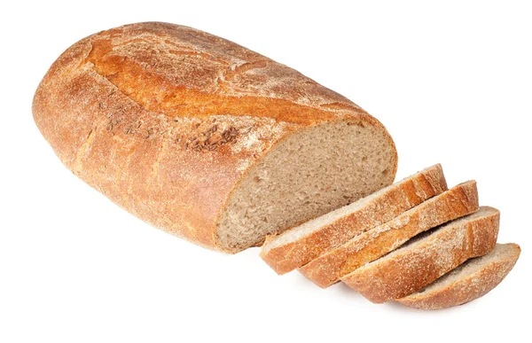 Bochenek chleba w plasterkach na białym tle — Zdjęcie stockowe