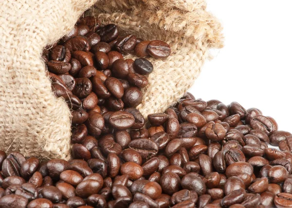 Coffee Beans Canvas Sack White Background — Stock Photo, Image