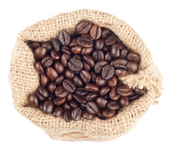 Coffee Beans Canvas Sack White Background — Stock Photo, Image