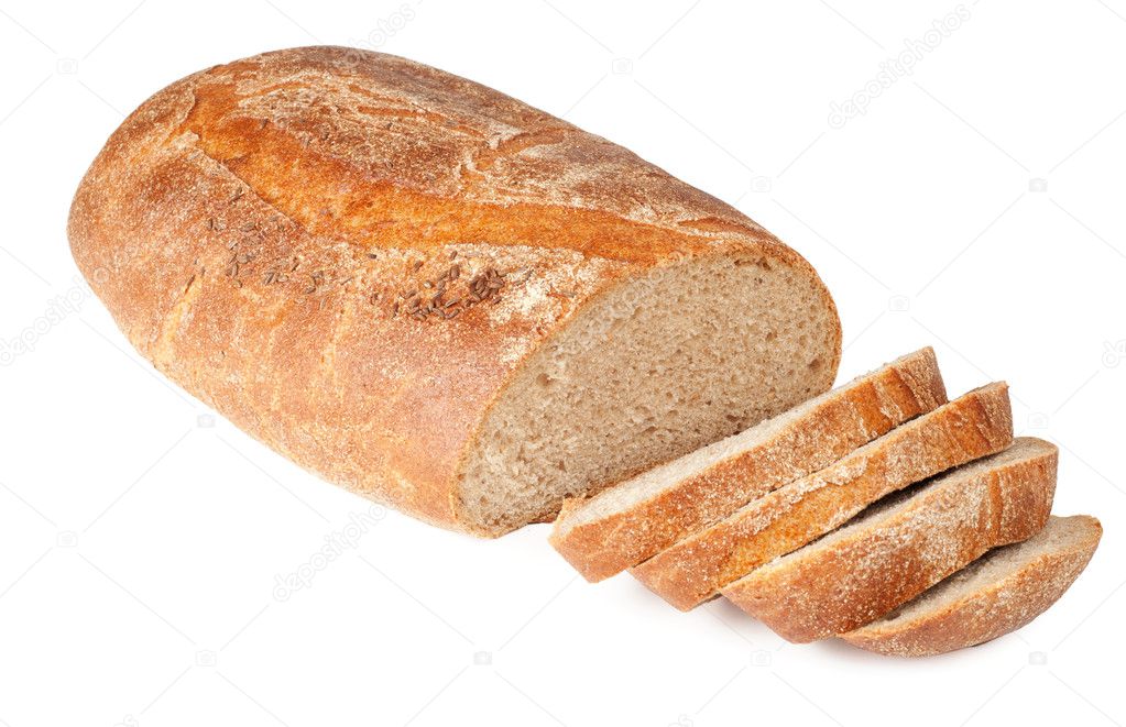 Sliced bread loaf on a white background