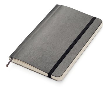 Black Moleskine notebook on white background clipart