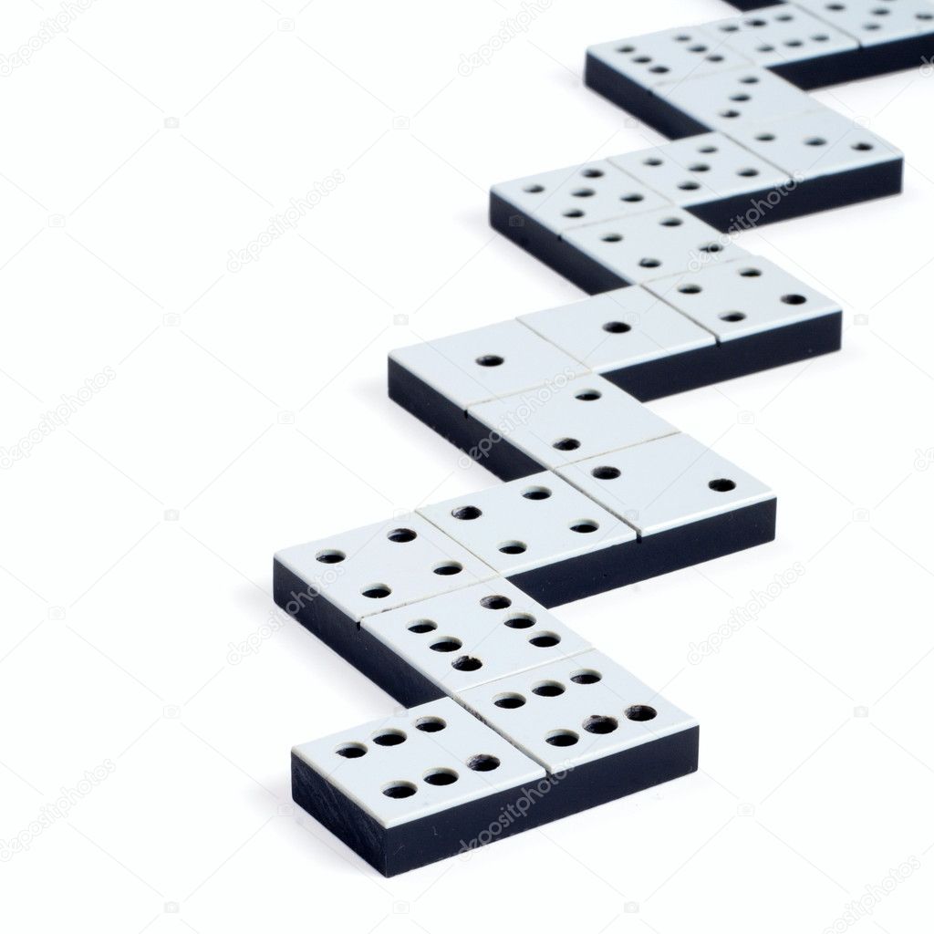 Domino pieces in a line or zigzag on white background