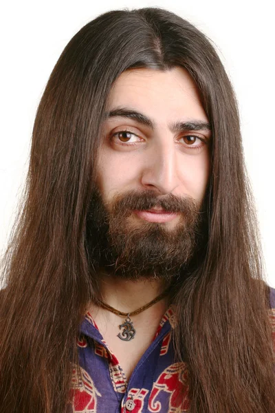Long-haired hippie man smoking cigarette — Stock Photo © mazzzur #6001593