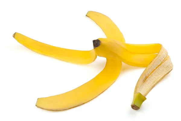 Zralý banán slupkou izolované na bílém — Stock fotografie