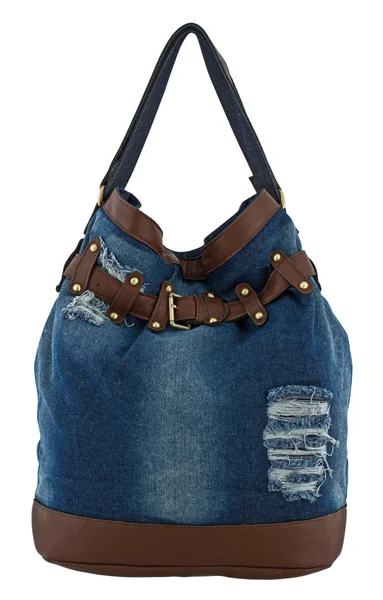 Blå Jeans Kvinnor Bag Isolerad Vit Bakgrund — Stockfoto