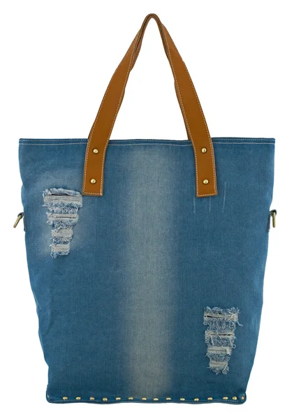 Блакитні джинси жіноча сумка на білому тлі — стокове фото