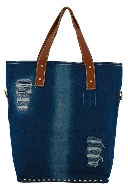 Blå Jeans Kvinnor Bag Isolerad Vit Bakgrund — Stockfoto