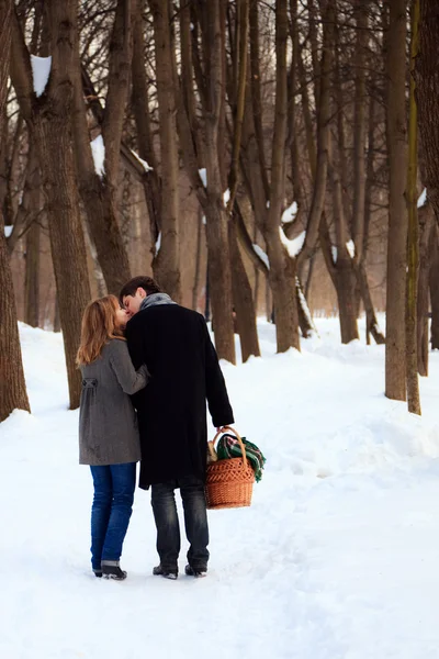 冬季野餐的年轻夫妇 — 图库照片
