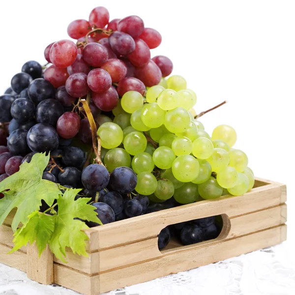 Grapes in a wooden tray — Stock Photo, Image