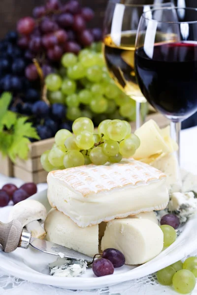 Trauben, Wein und Käse — Stockfoto