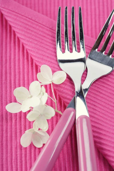 Forks and hydrangea flower — Stock Photo, Image
