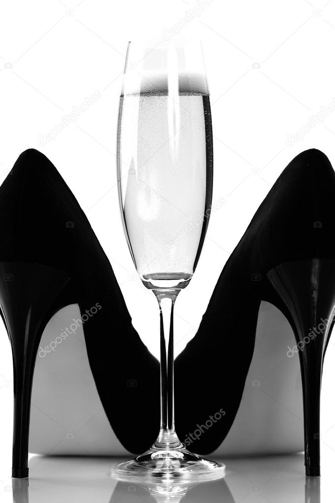 Sexy high heels and champange