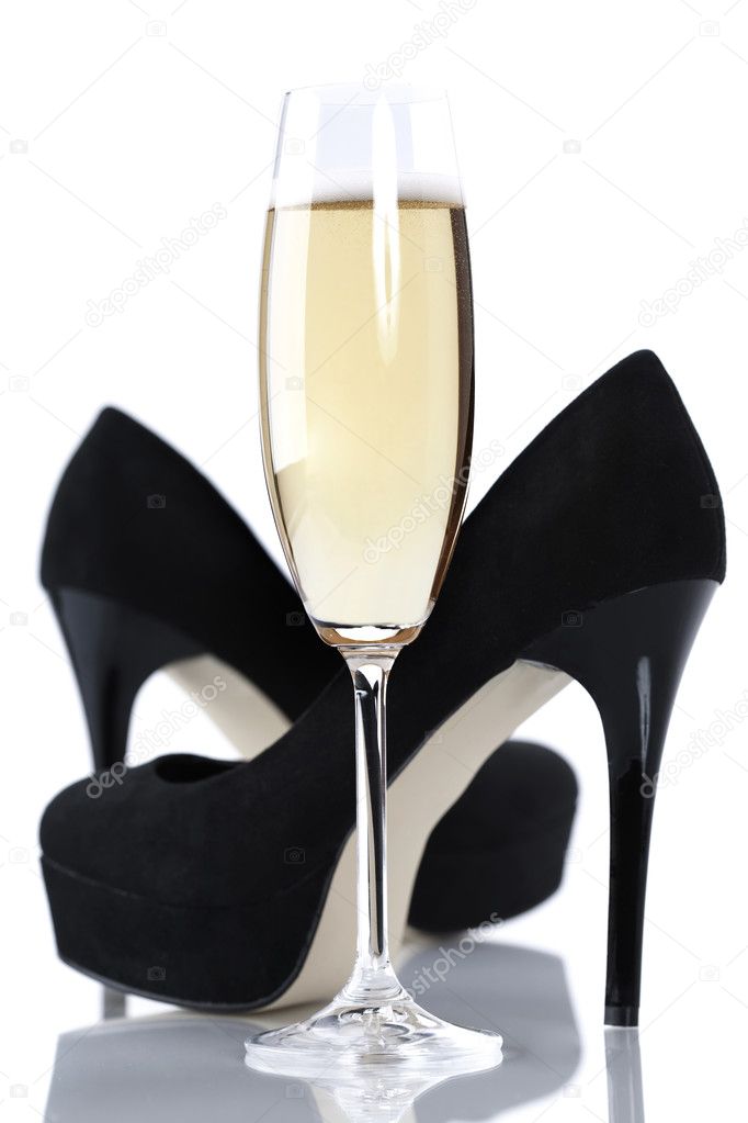 Sexy high heels and champange