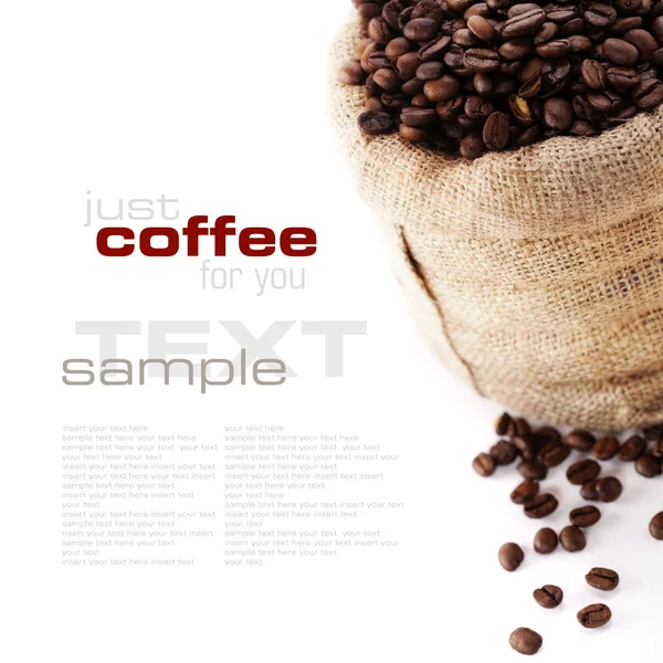 Kaffeebohnen Leinensack Mit Beispieltext — Stockfoto