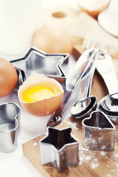 Baking Cookies Eggs Flour Baking Forms — Stock Photo, Image