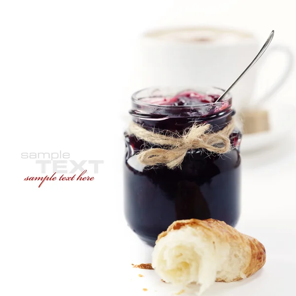 Desayuno Con Café Croissant Mermelada Texto Extraíble Fácil — Foto de Stock