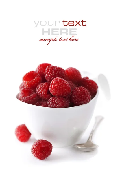 Fresh Raspberries Bowl Easy Removable Text — Stock Photo, Image