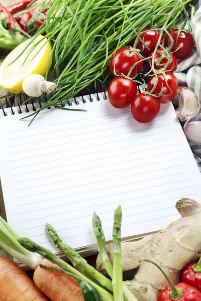 stock image Open notebook and fresh vegetables