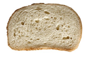 tek bir dilim beyaz ekmek üzerinde beyaz izole.
