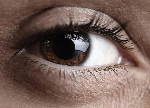 Макроснимок глаза человека с видимыми кровеносными сосудами — стоковое фото