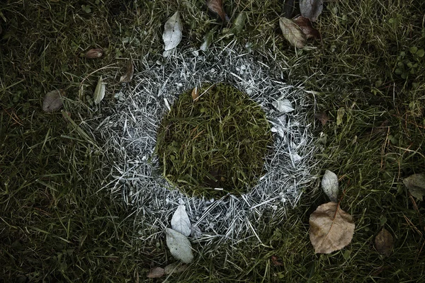Gümüş soyut işaretleri ile yeşil çim arka plan — Stok fotoğraf